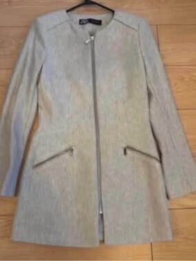 Zara Light Gray Zip-Front Trench Coat